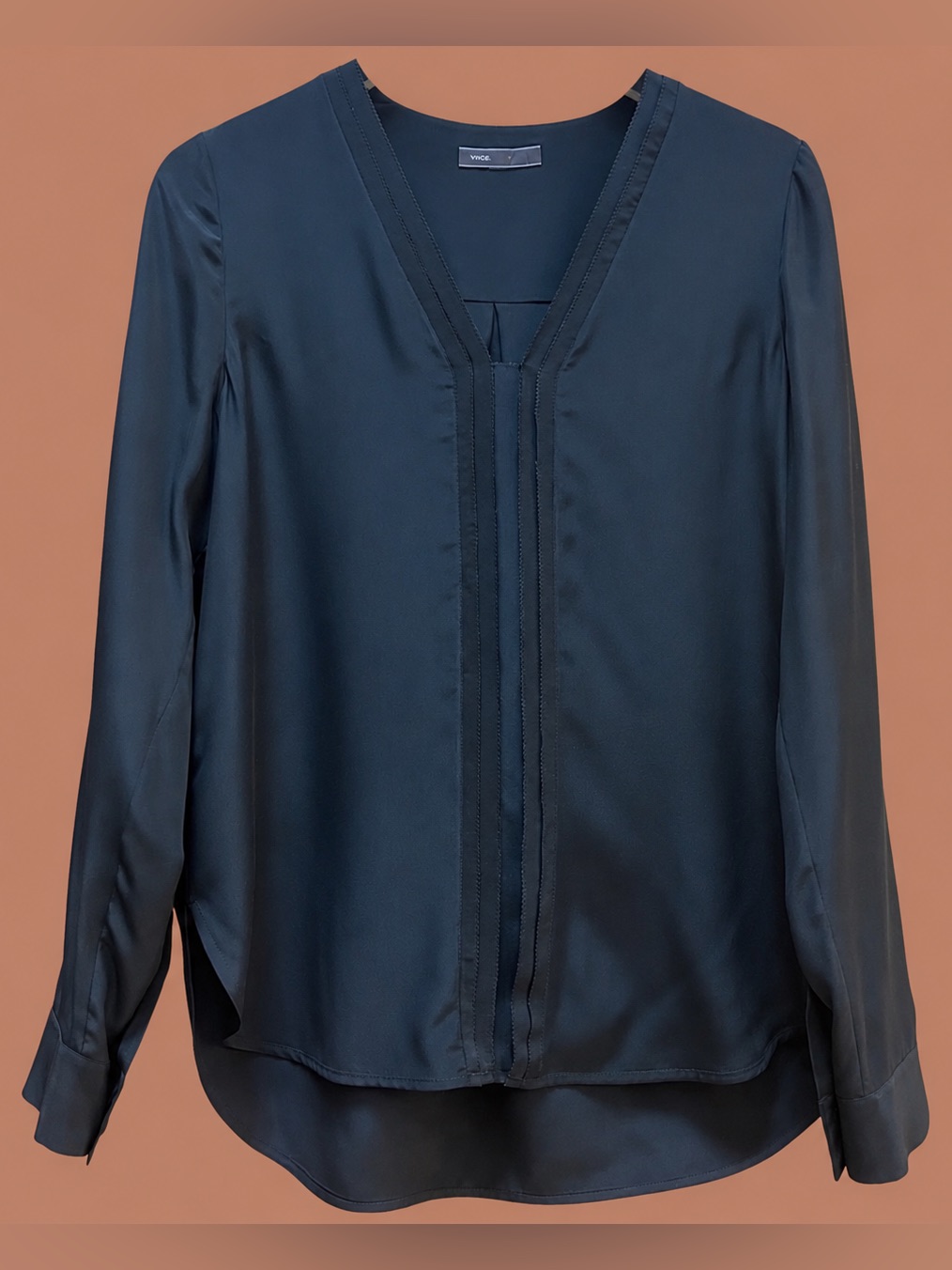Vince Black Picot-Edge Silk V-Neck Blouse - S
